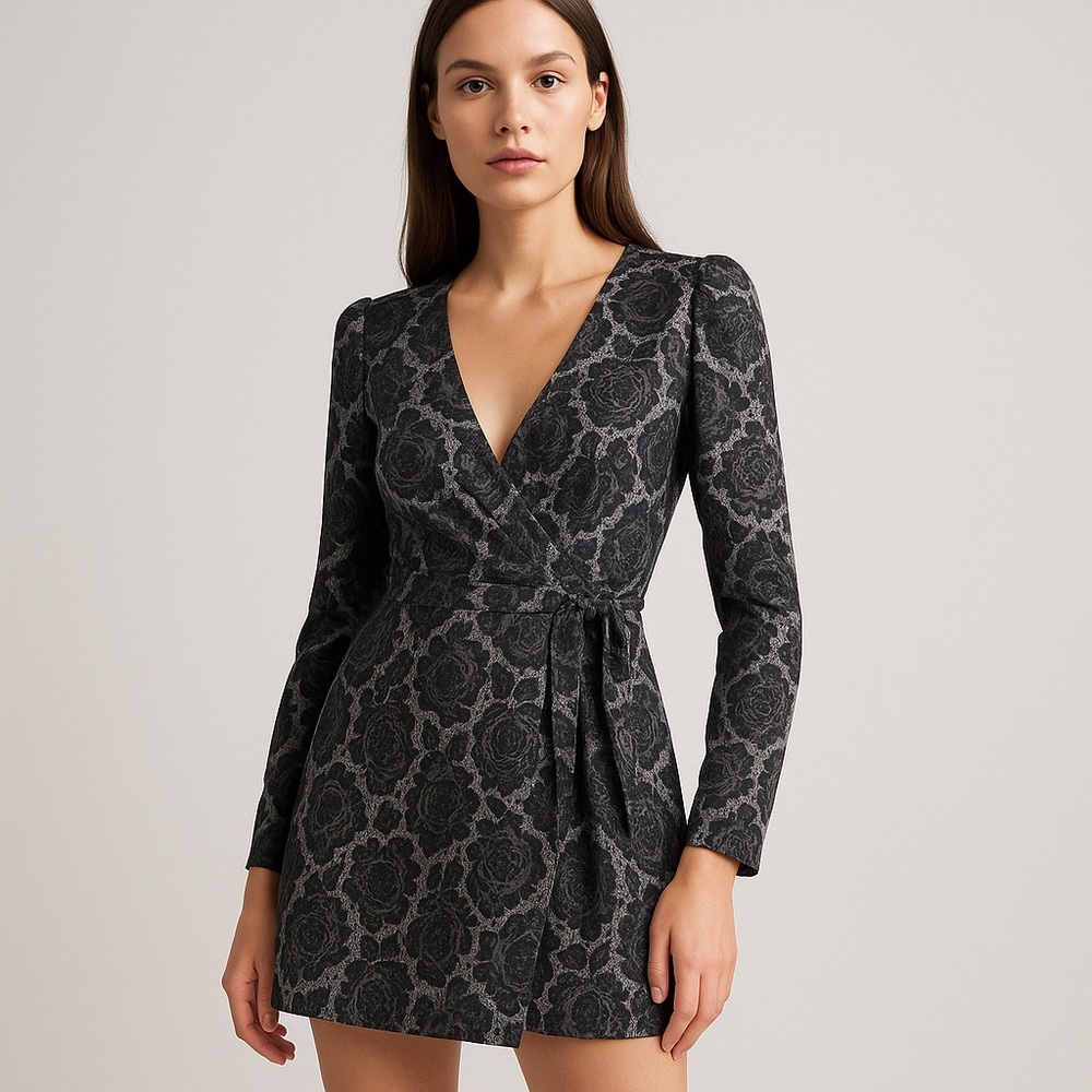 NWT The Kooples Lace Roses Mini Wrap Dress Size 6 Paris Rock‎ Chic Noir Floral
